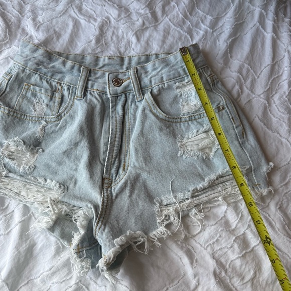 SHEIN Blue Jean Shorts High-Waisted Distressed Light Wash - Picture 3 of 7